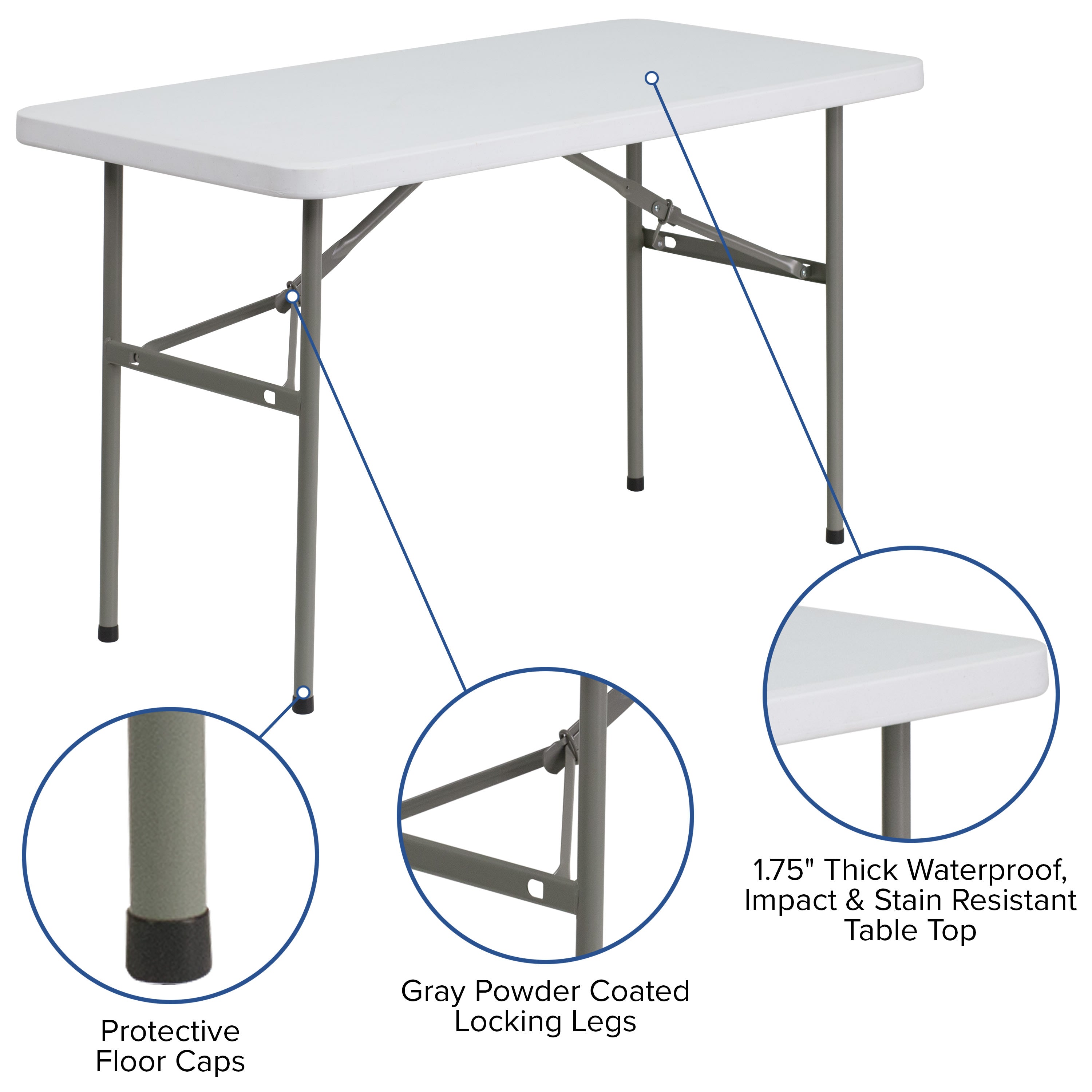FLASH 4-Foot Rectangular Plastic Folding Table