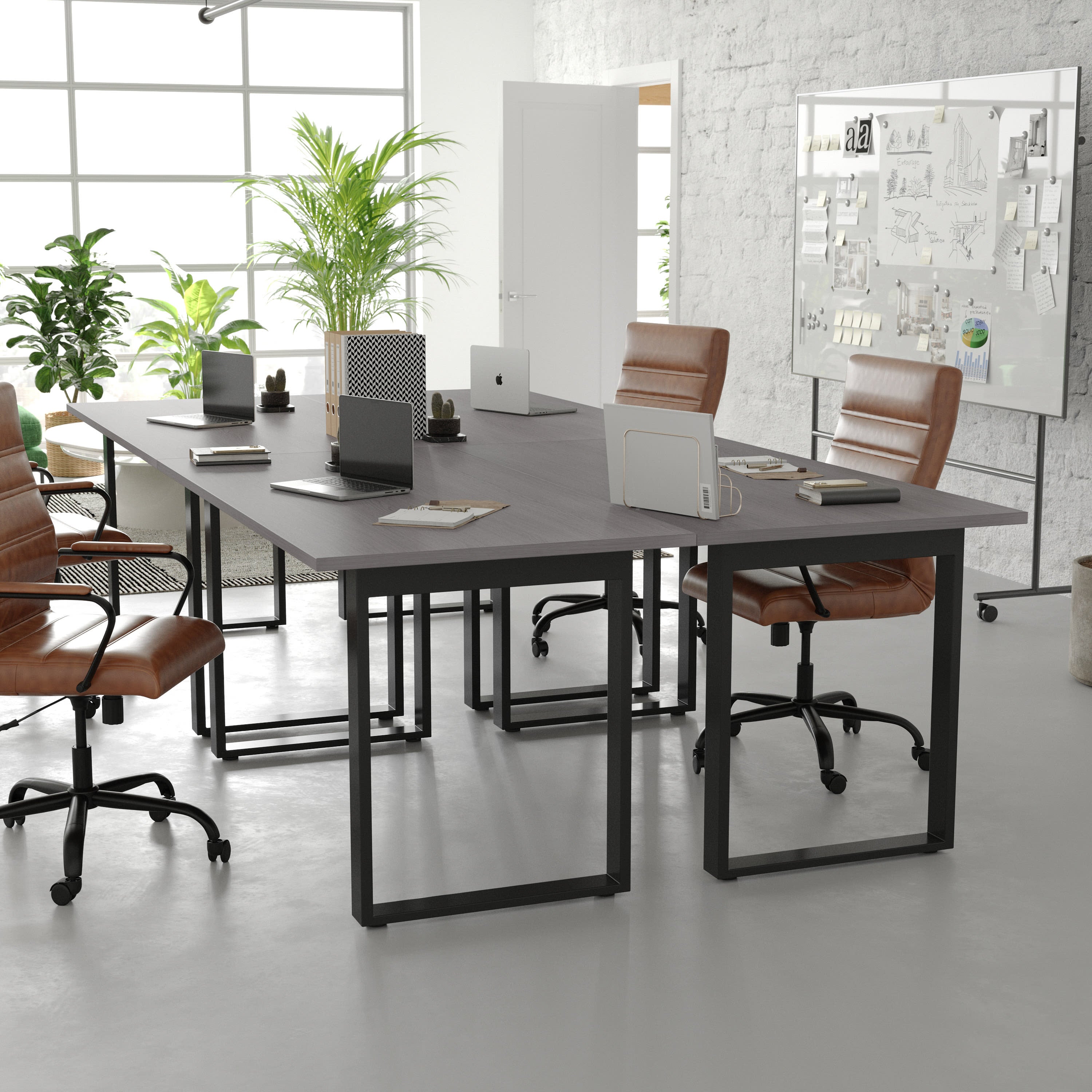 FLASH Commercial Conference Table 152x76cm Double-Sided Laminate U-Frame Steel Base